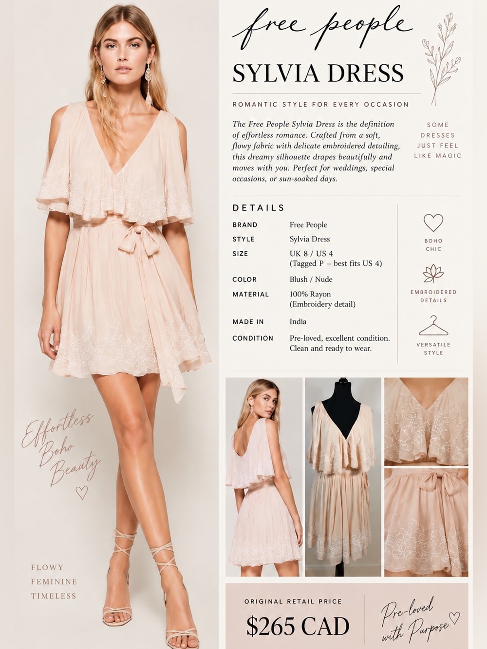 Free People Sylvia Beaded Flutter Wrap Dress — Sold Out in Stores Retail $198USD